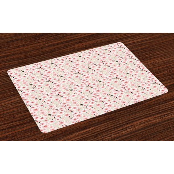 Oarencol Japanese Cherry Blossom Sakura Spring Floral Placemat Table Mats Heat-Resistant Washable Clean Kitchen Place Mats for Dining Table Decoration 18 X 12 